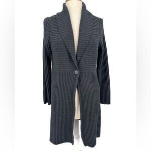 Eileen Fisher Long Merino Wool Ribbed Cardigan Gray‎ Small